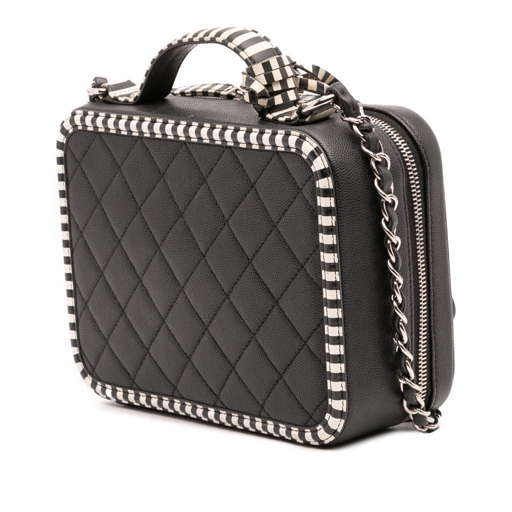 Chanel Small Caviar Striped CC Filigree Vanity Case - Back view