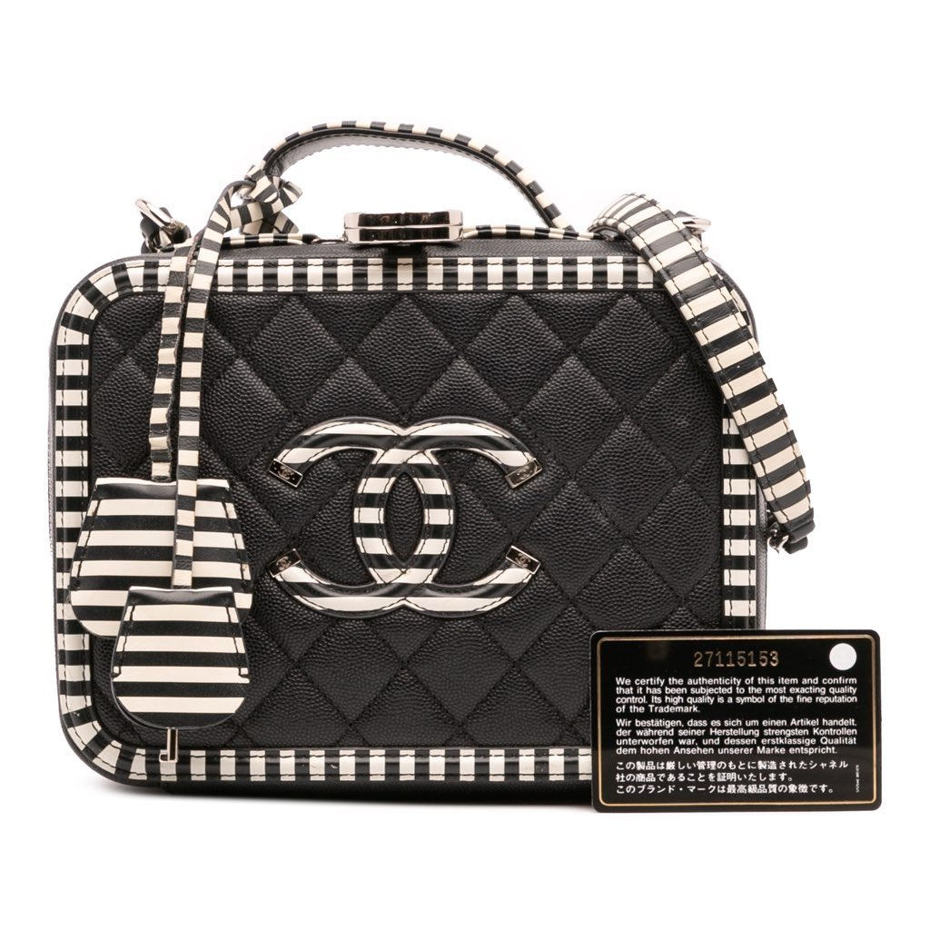 Chanel Small Caviar Striped CC Filigree Vanity Case - Image 15