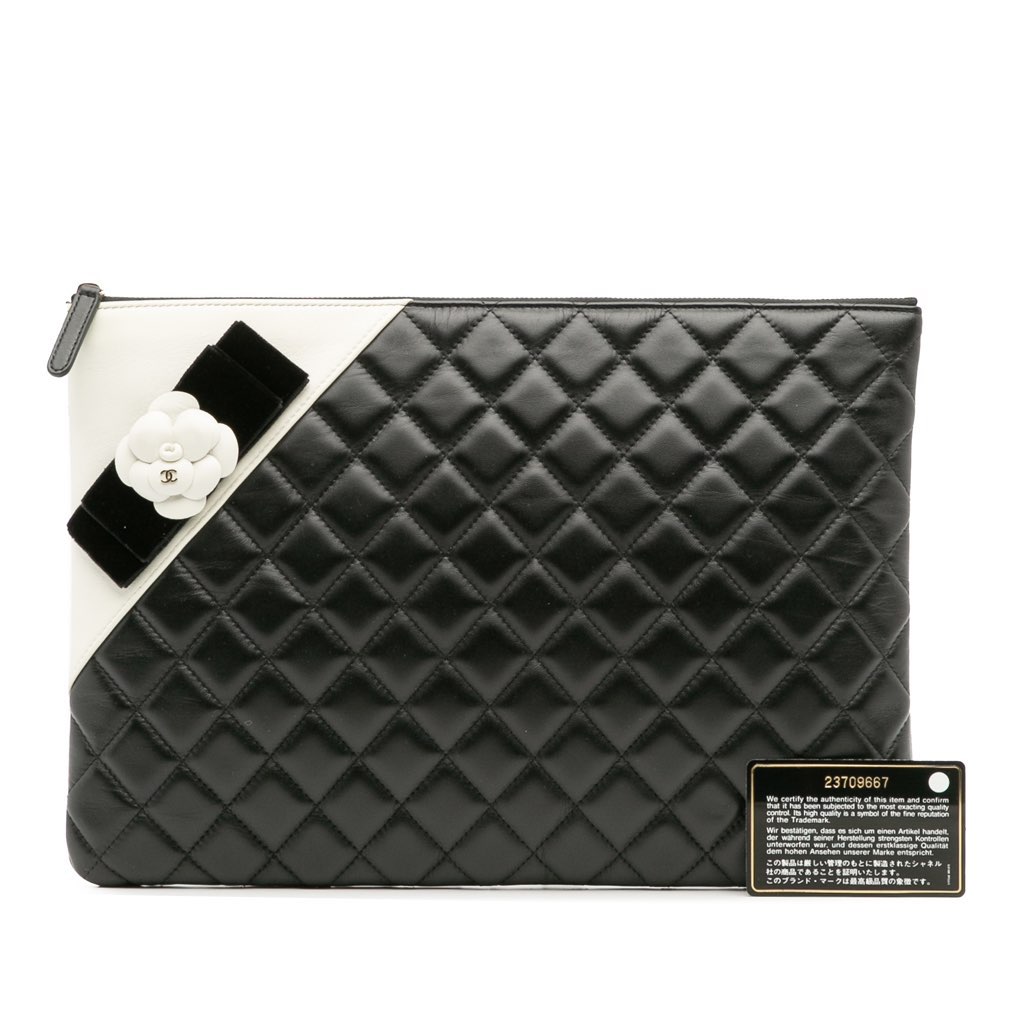 Chanel Large Quilted Lambskin Camellia O Case Clutch - Image 14