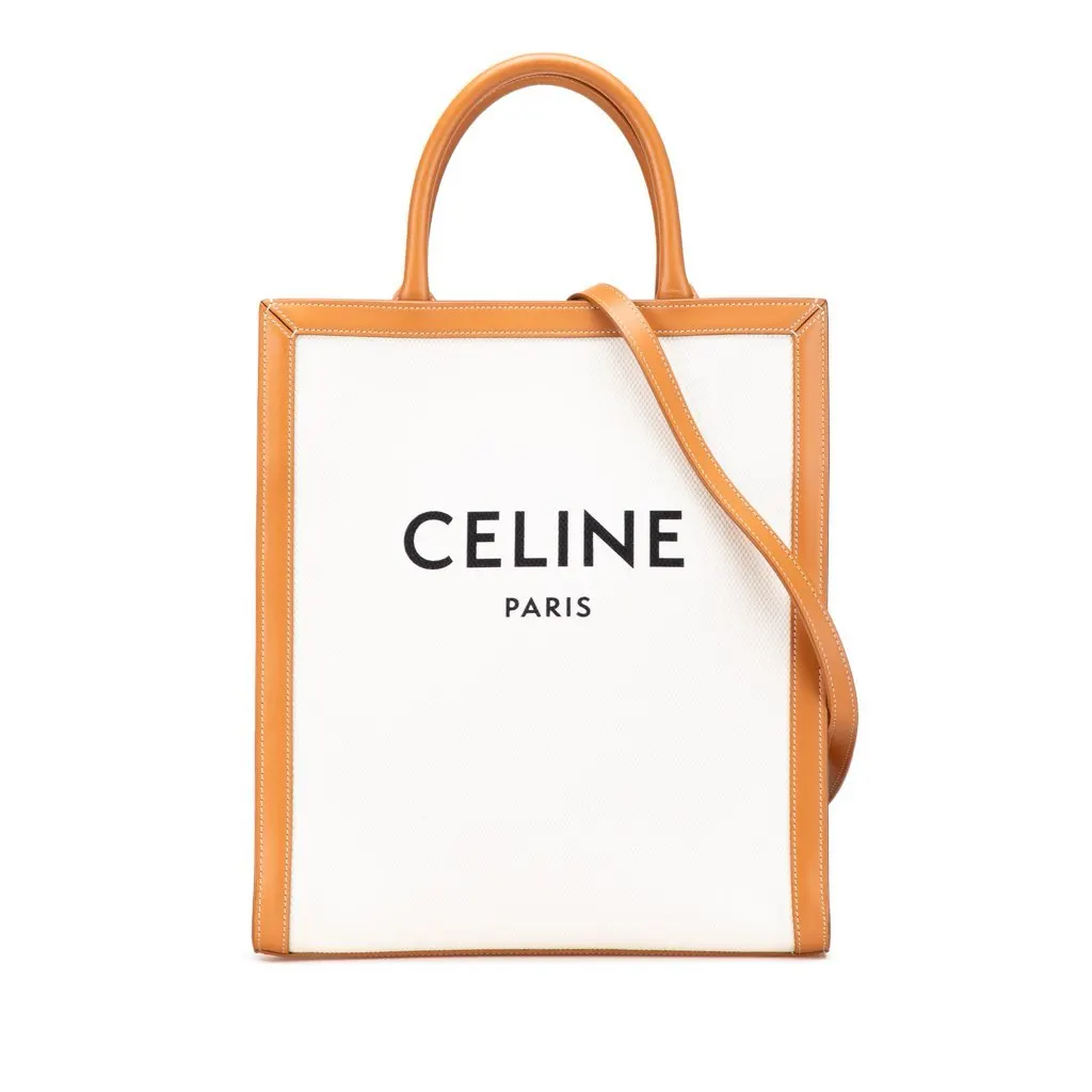 Celine Small Canvas Vertical Cabas Satchel Brown Canvas Good - Front View