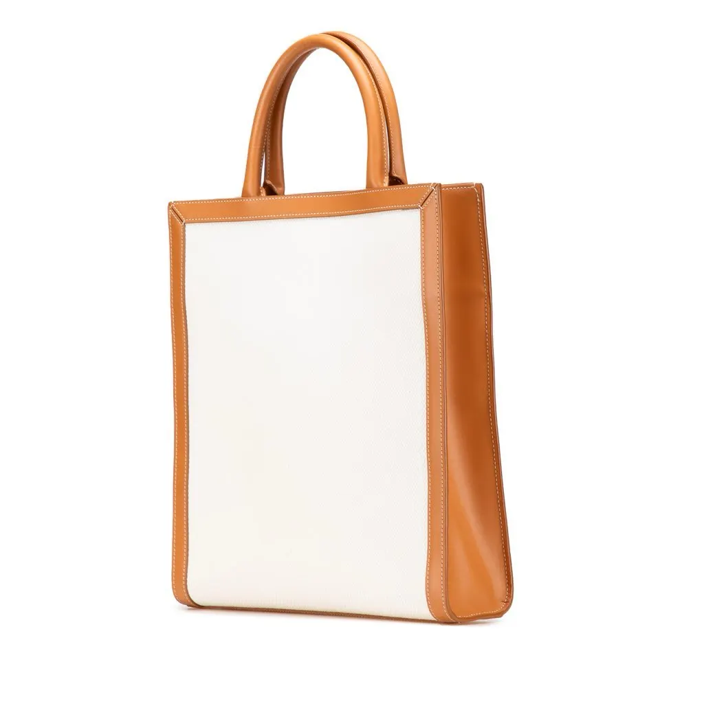 Celine Small Canvas Vertical Cabas Satchel Brown Canvas Good - Back View