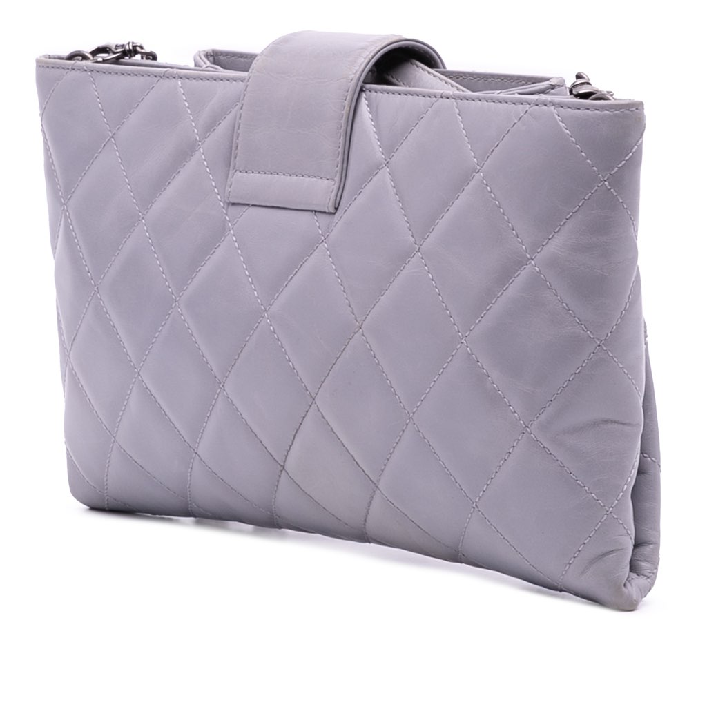 Chanel Quilted Glazed Calfskin Coco Pleats Chain Clutch - Back view