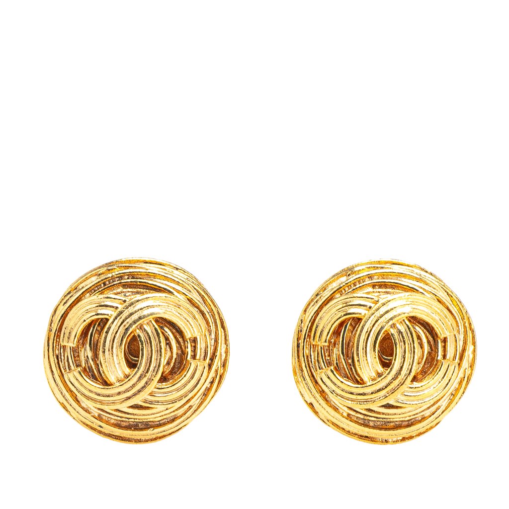 Chanel CC Gold Plated Round Clip On Earrings
