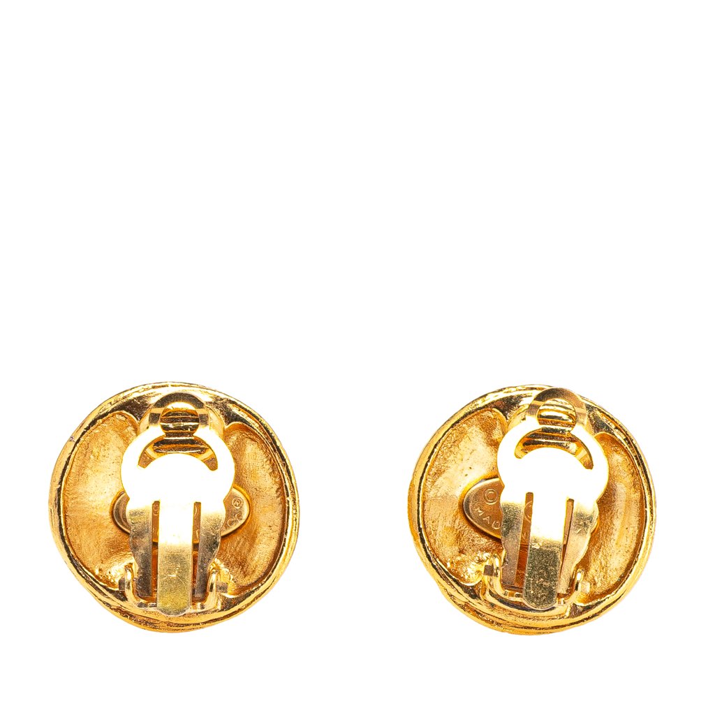 Chanel CC Gold Plated Round Clip On Earrings - 2