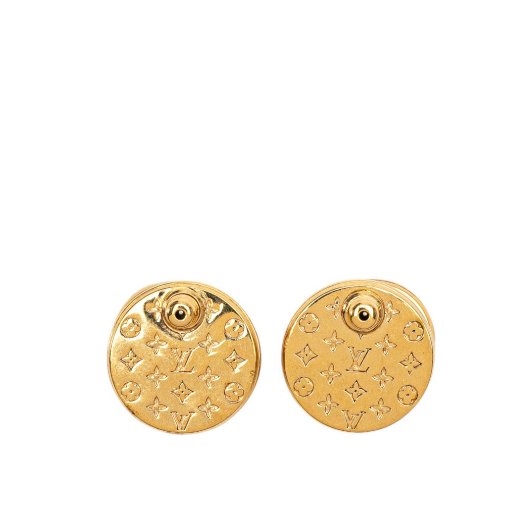 Louis Vuitton Gold Plated Boucle de Reuil Maxi Studs LV Stellar Push Back Earrings - 2