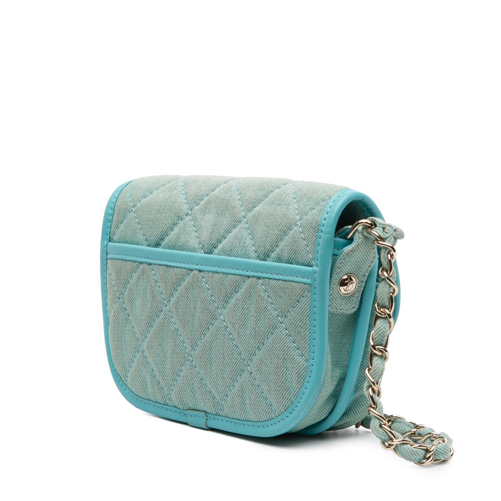 Chanel Mini CC Quilted Denim Messenger Flap - Back view