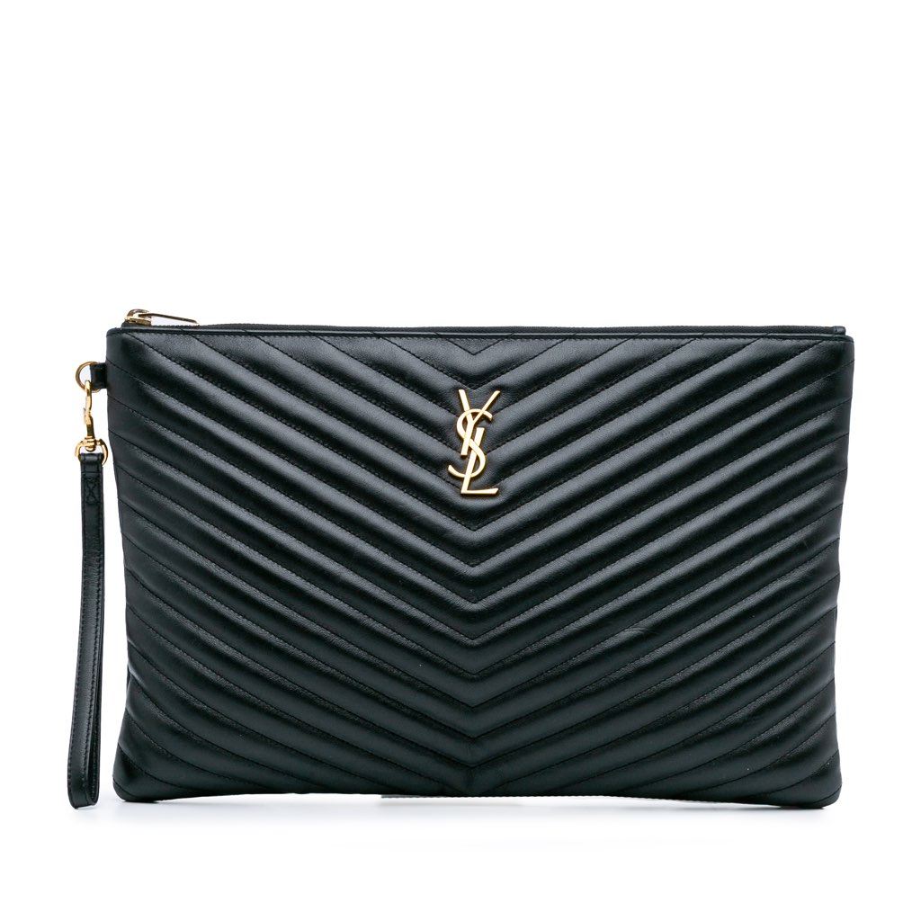 Saint Laurent Leather Chevron Monogram Document Holder