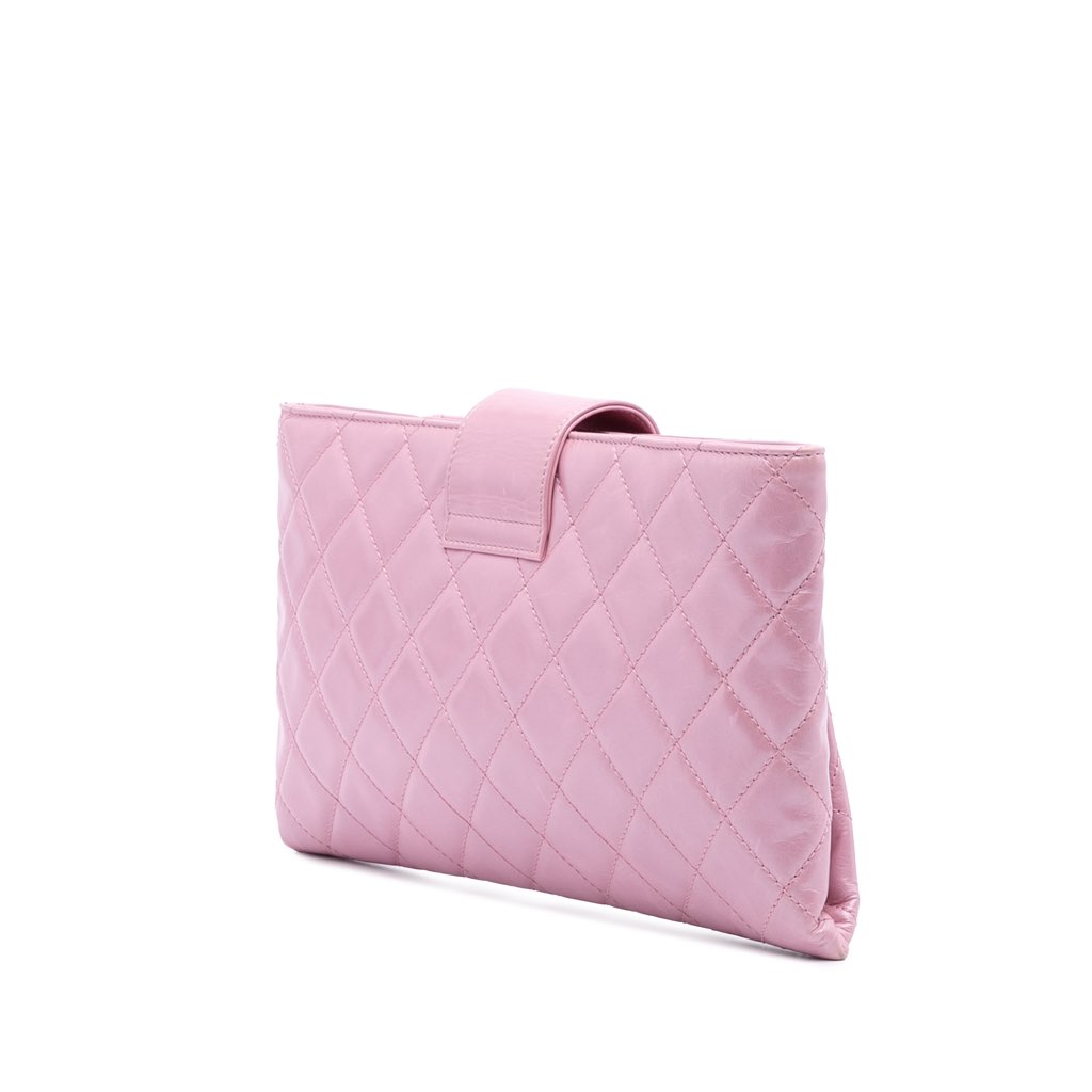 Chanel Quilted Glazed Calfskin Coco Pleats Clutch - Back view