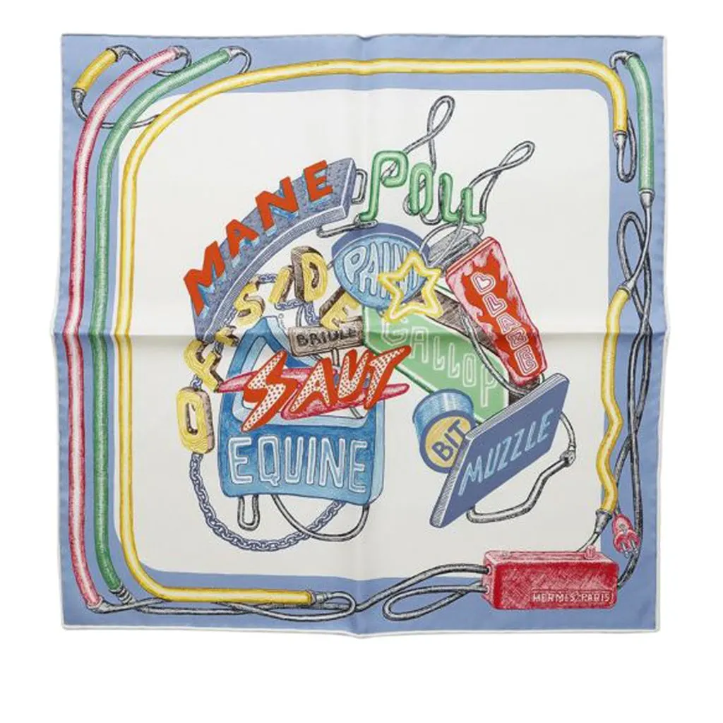 Hermès Gavroche Chevaloscope Neon Pointille Silk Scarf Blue Silk Good - Front View