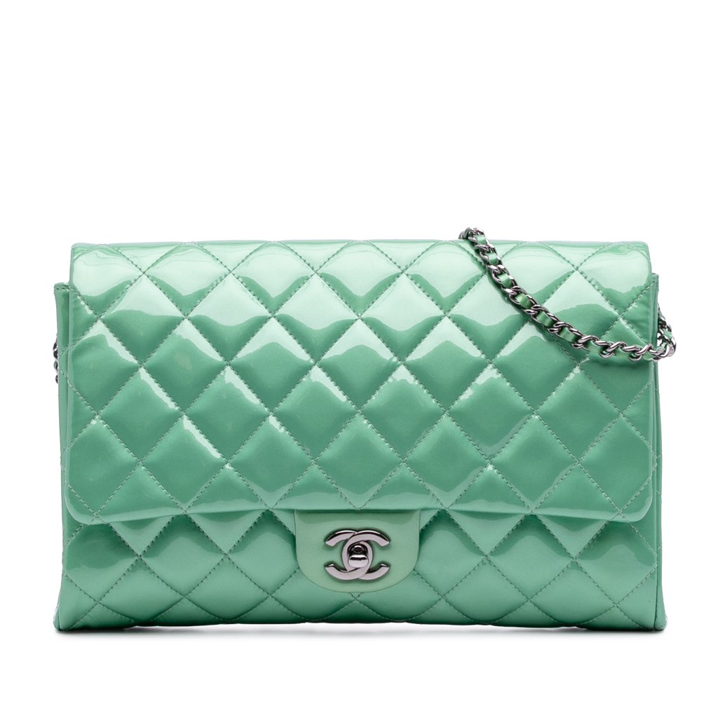 Chanel Quilted Patent New Clutch on Chain
