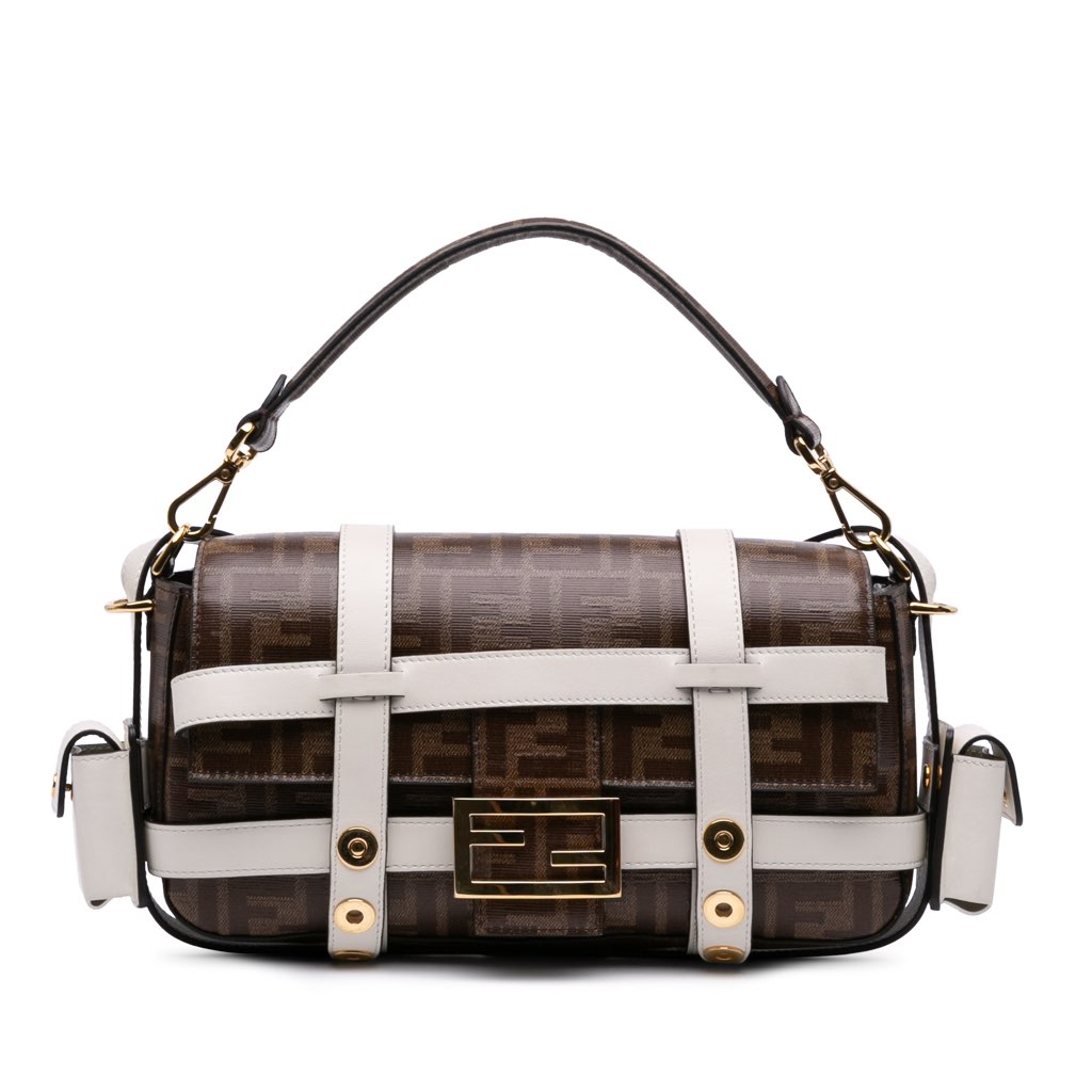 Fendi Zucca Glazed Fabric Cage Baguette Satchel
