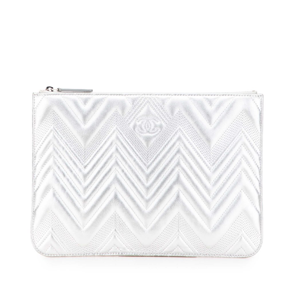 Chanel Medium Metallic Chevron Calfskin O Case Clutch
