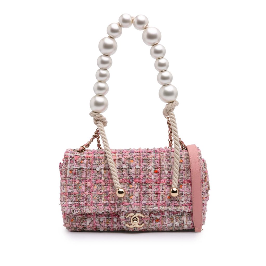 Chanel Mini Tweed Pearl Top Handle Flap