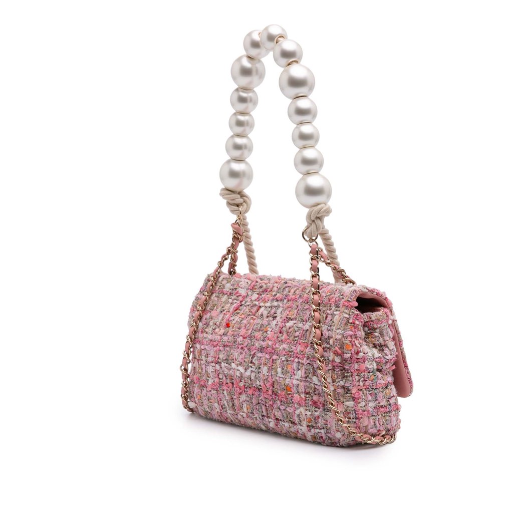 Chanel Mini Tweed Pearl Top Handle Flap - Back view