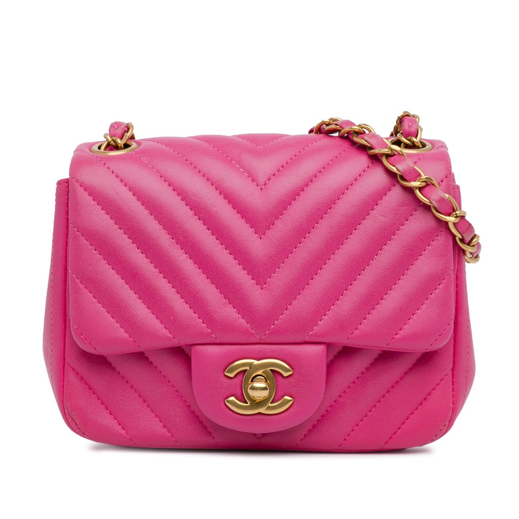 Chanel Mini Square Classic Chevron Lambskin Single Flap