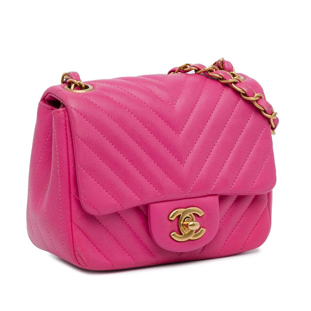 Chanel Mini Square Classic Chevron Lambskin Single Flap - Back view