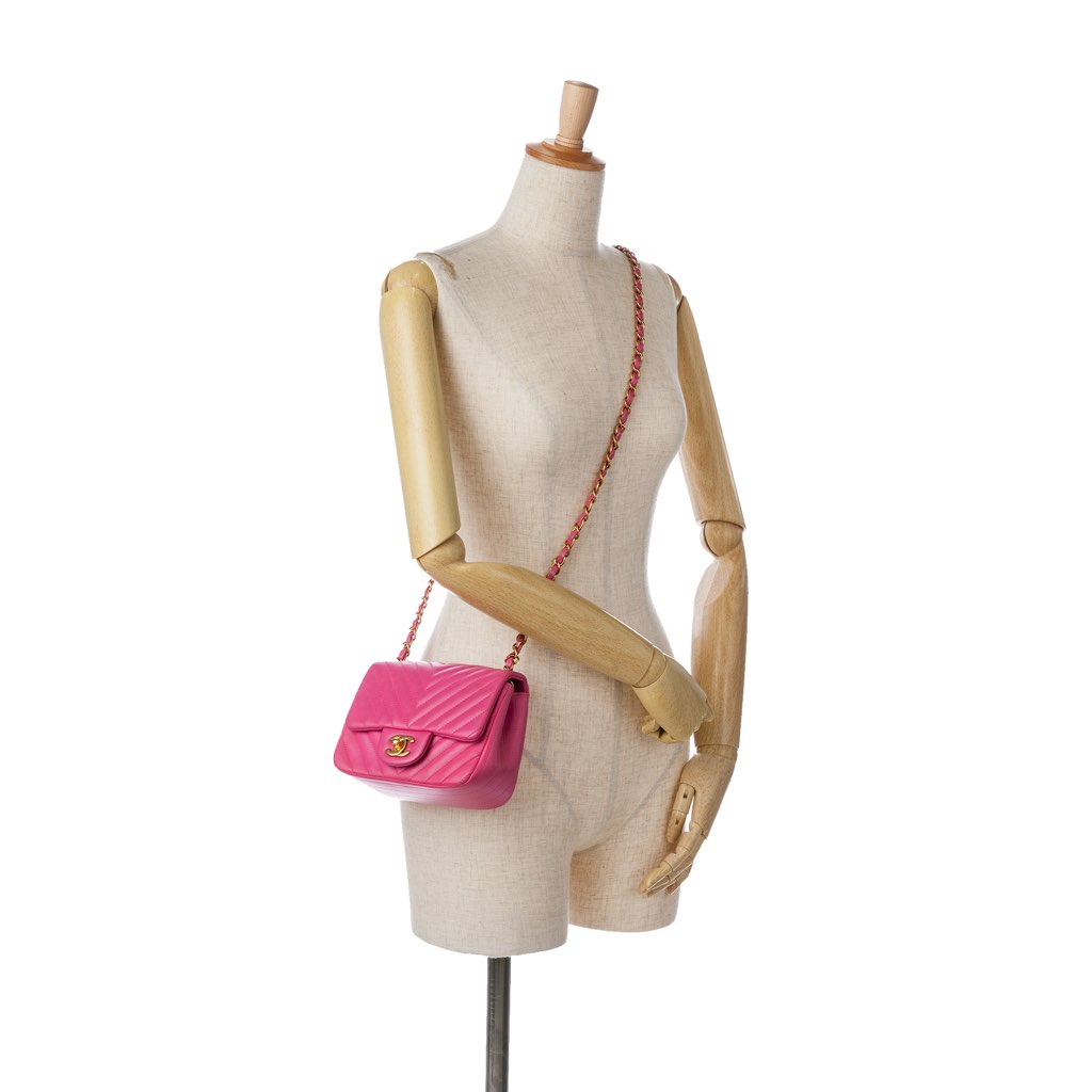 Chanel Mini Square Classic Chevron Lambskin Single Flap - Image 15