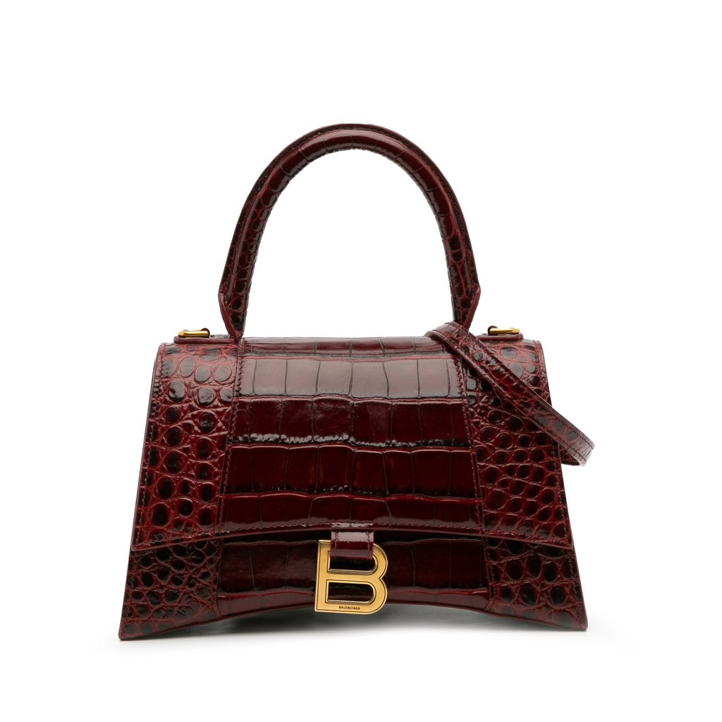 Balenciaga Small Croc Embossed Hourglass Top Handle Bag