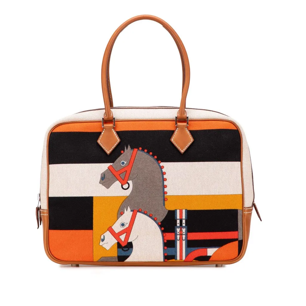 Hermès Barenia and Toile Rocobar Plume 32 Brown Canvas Good - Front View
