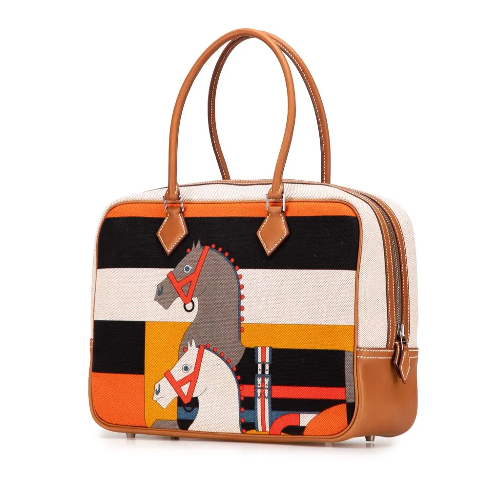 Hermès Barenia and Toile Rocobar Plume 32 Brown Canvas Good - Back View