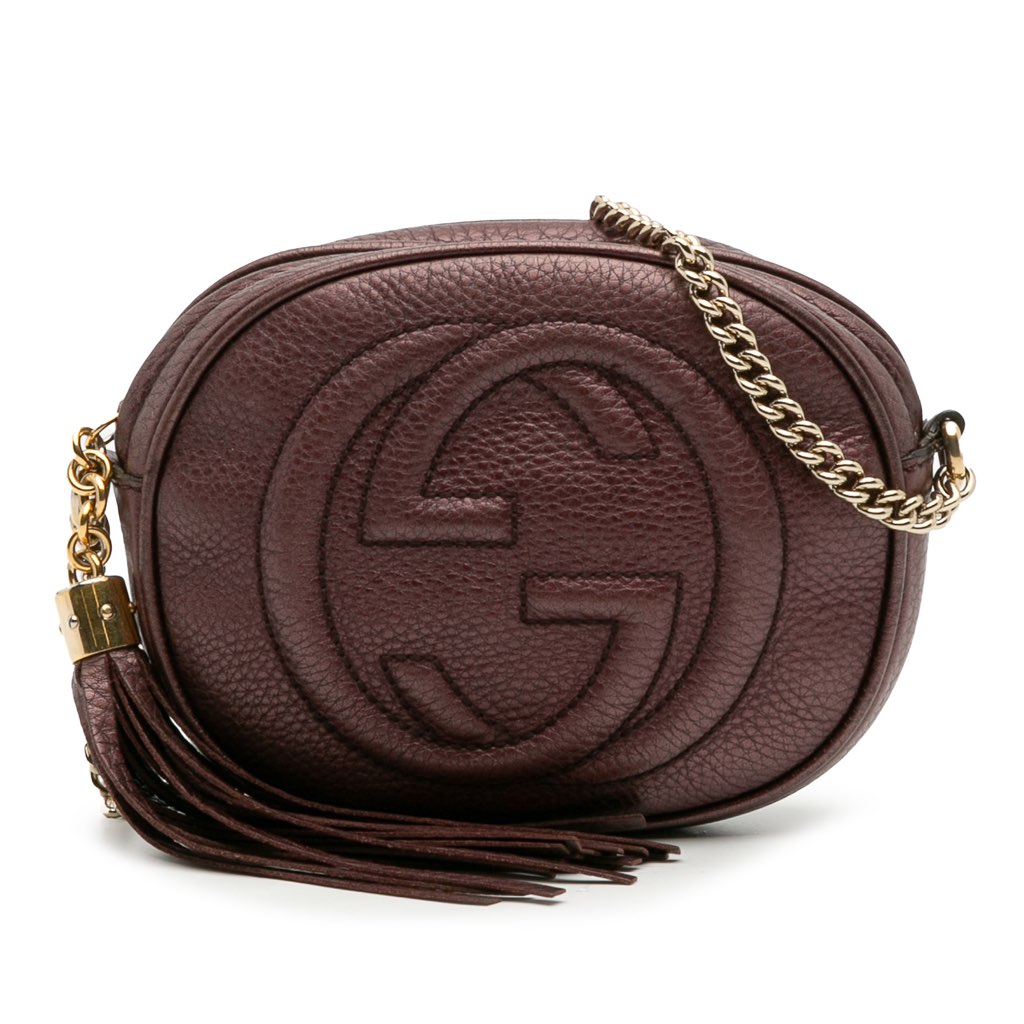 Gucci Mini Metallic Pebbled Calfskin Soho Chain Crossbody