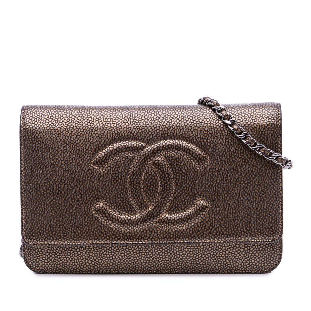 Chanel CC Metallic Caviar Wallet On Chain