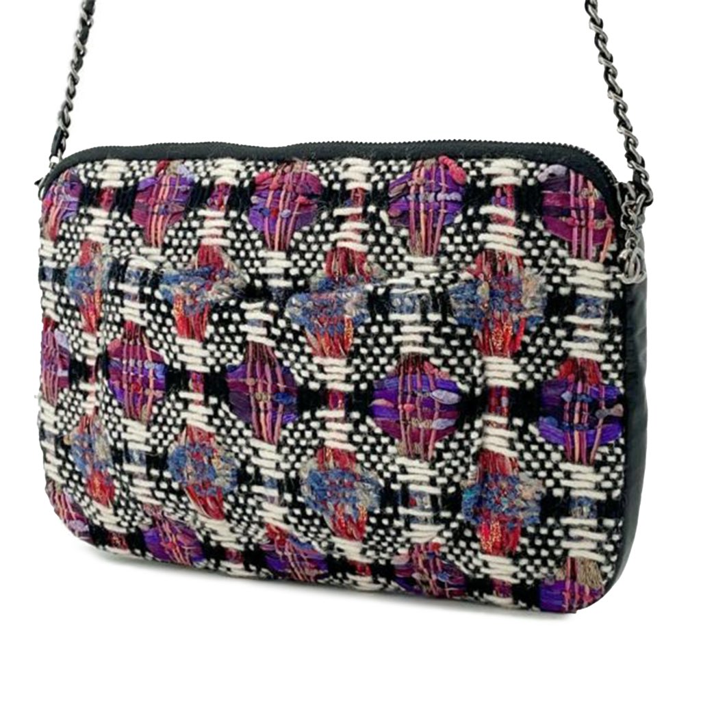 Chanel Small Tweed and Lambskin Girl Clutch on Chain - Back view