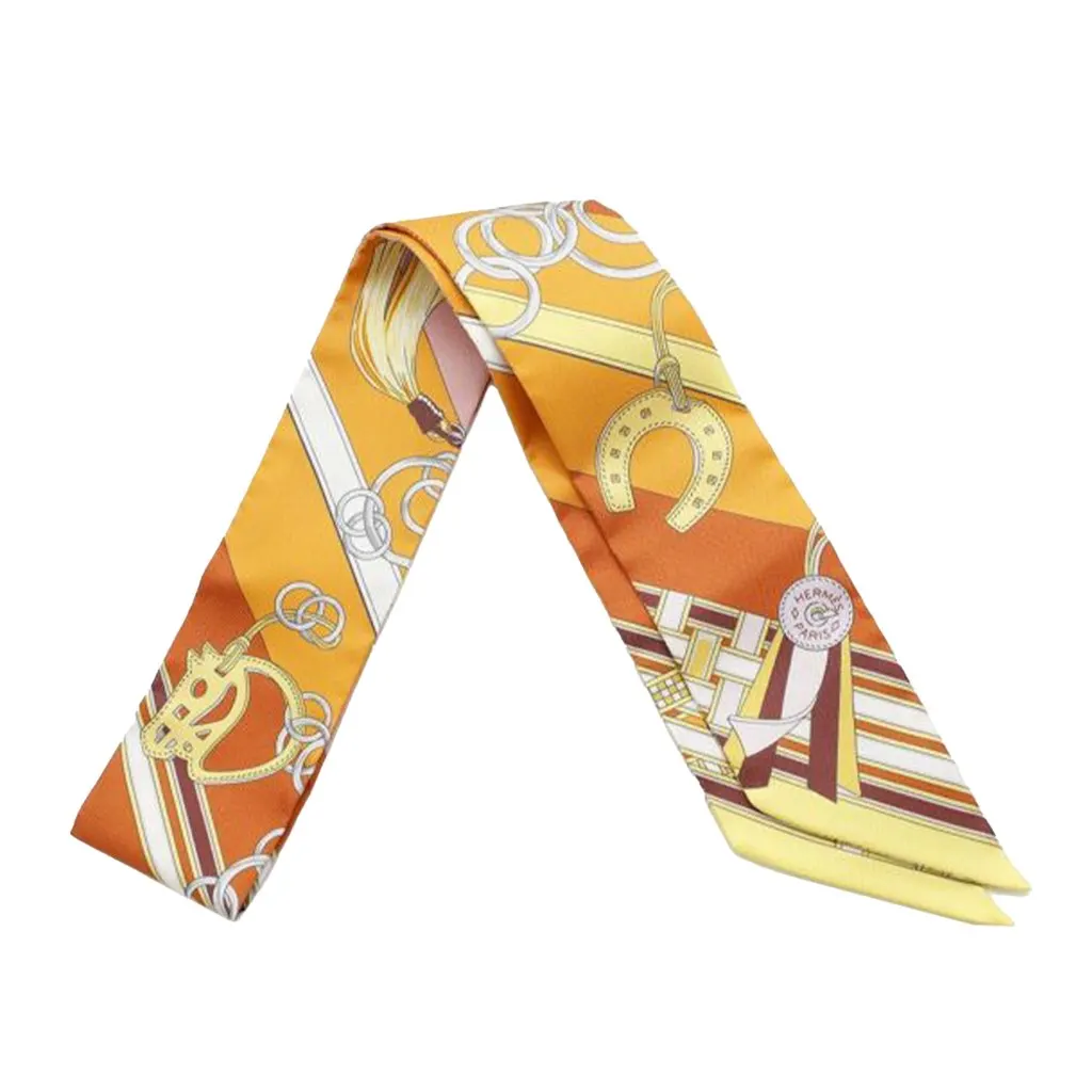 Hermès Brides et Gris-Gris Silk Twilly Scarf Orange Silk Very good - Front View