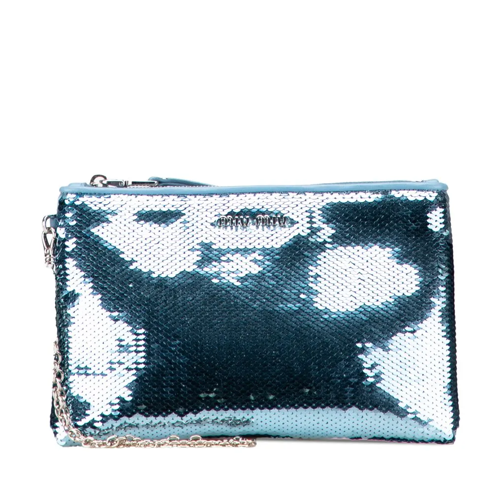 Miu Miu Sequin Clutch Blue Good - Front View