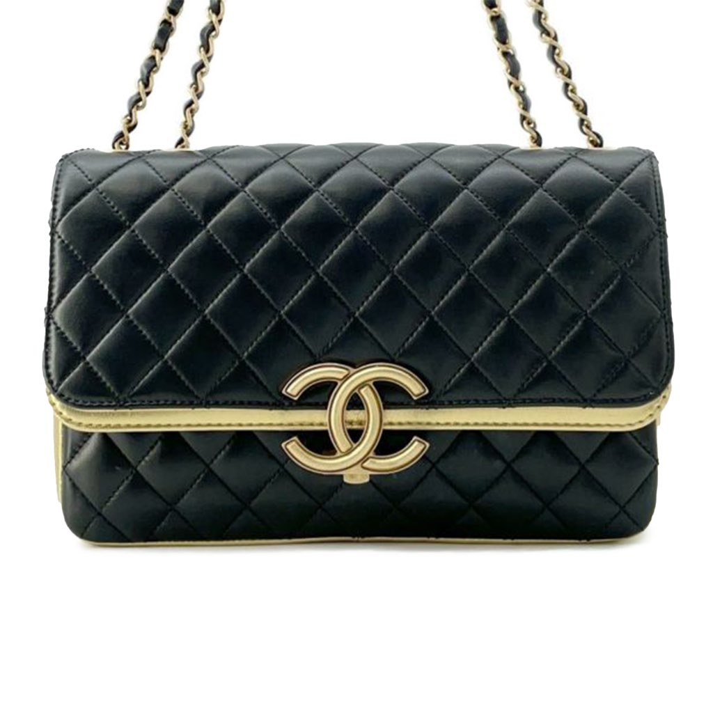 Chanel Medium Quilted Metallic Lambskin CC Chic Double Flap