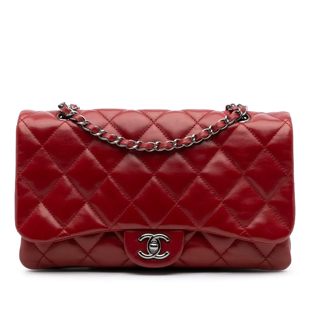 Chanel Medium Quilted Lambskin 3 Accordion Flap Red Leather Good - Front View