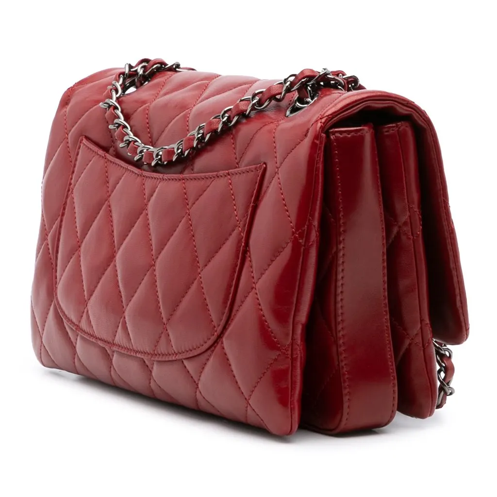 Chanel Medium Quilted Lambskin 3 Accordion Flap Red Leather Good - Back View