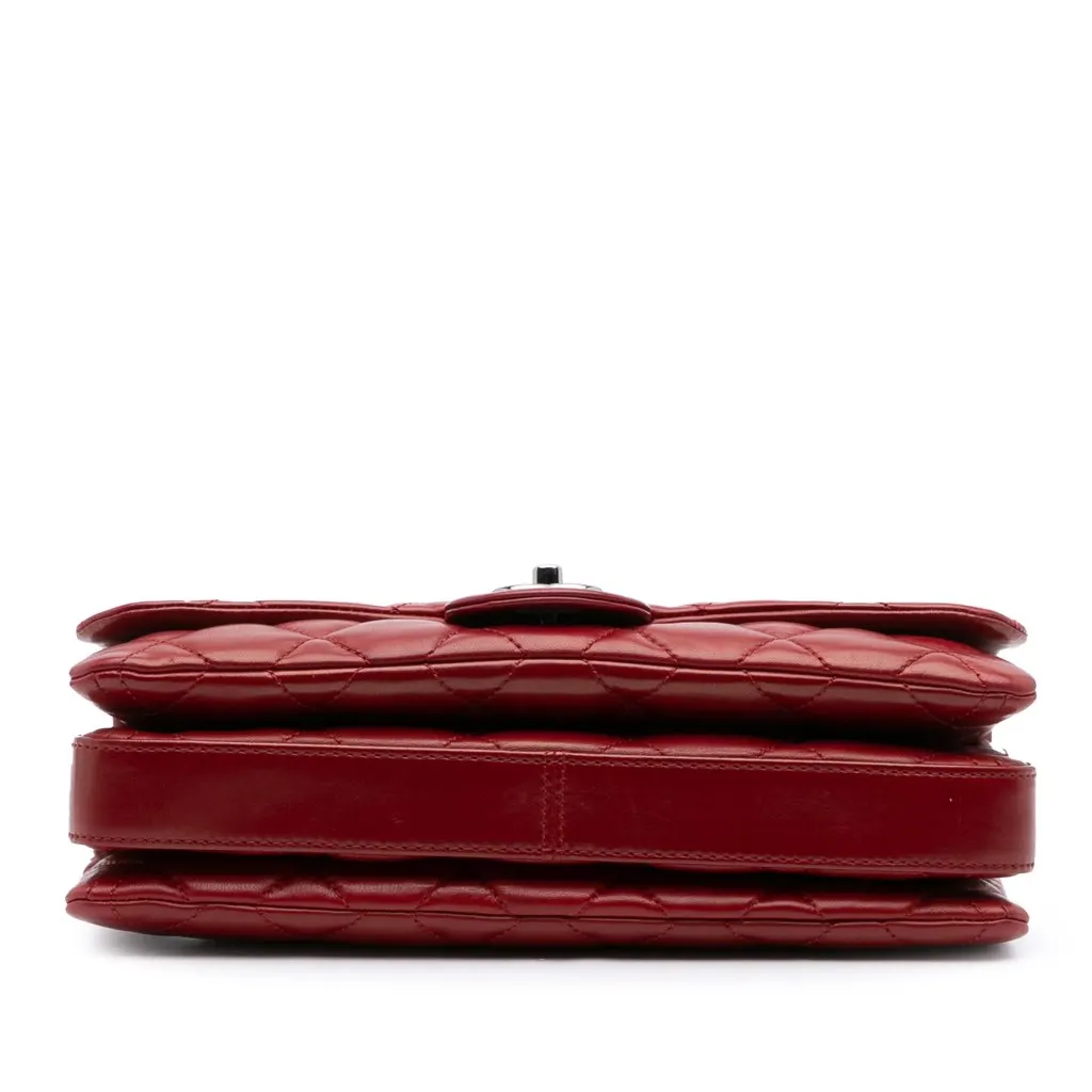 Chanel Medium Quilted Lambskin 3 Accordion Flap Red Leather Good - Inside View