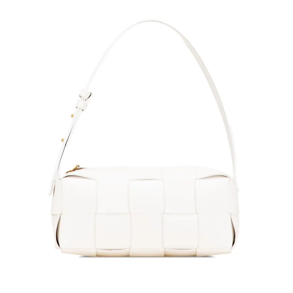 Bottega Veneta Small Lambskin Intrecciato Brick Cassette White Leather Very good - Front View