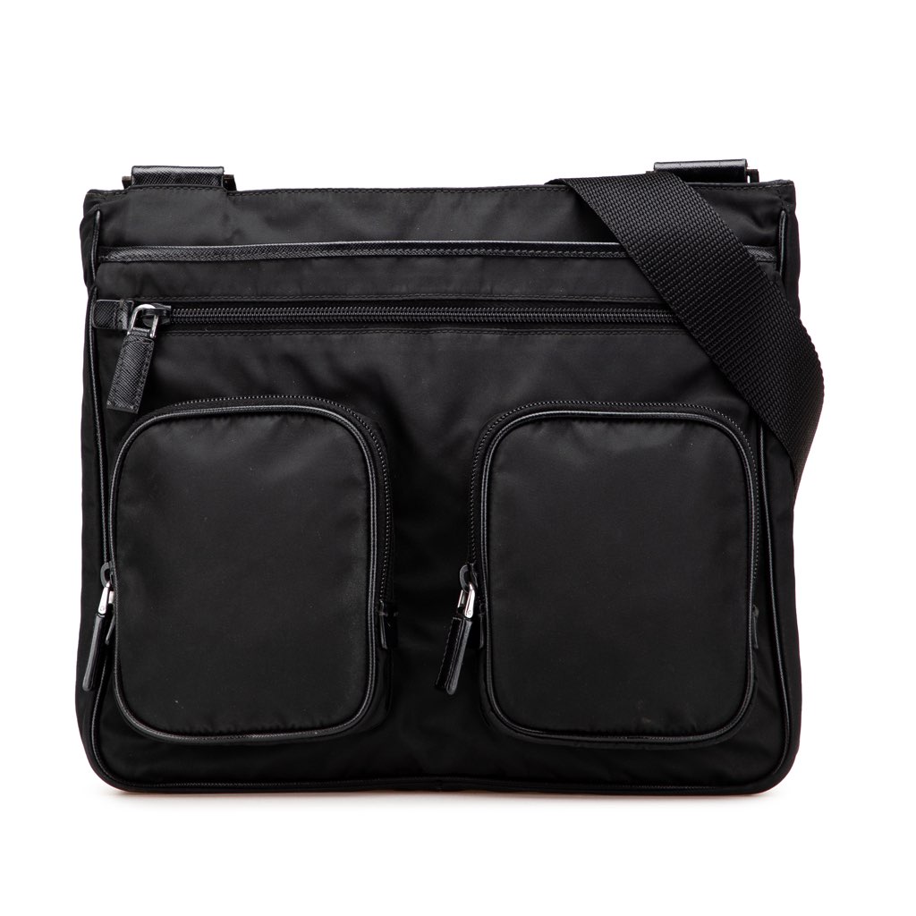 Prada Saffiano Trimmed Tessuto Zip Top Crossbody