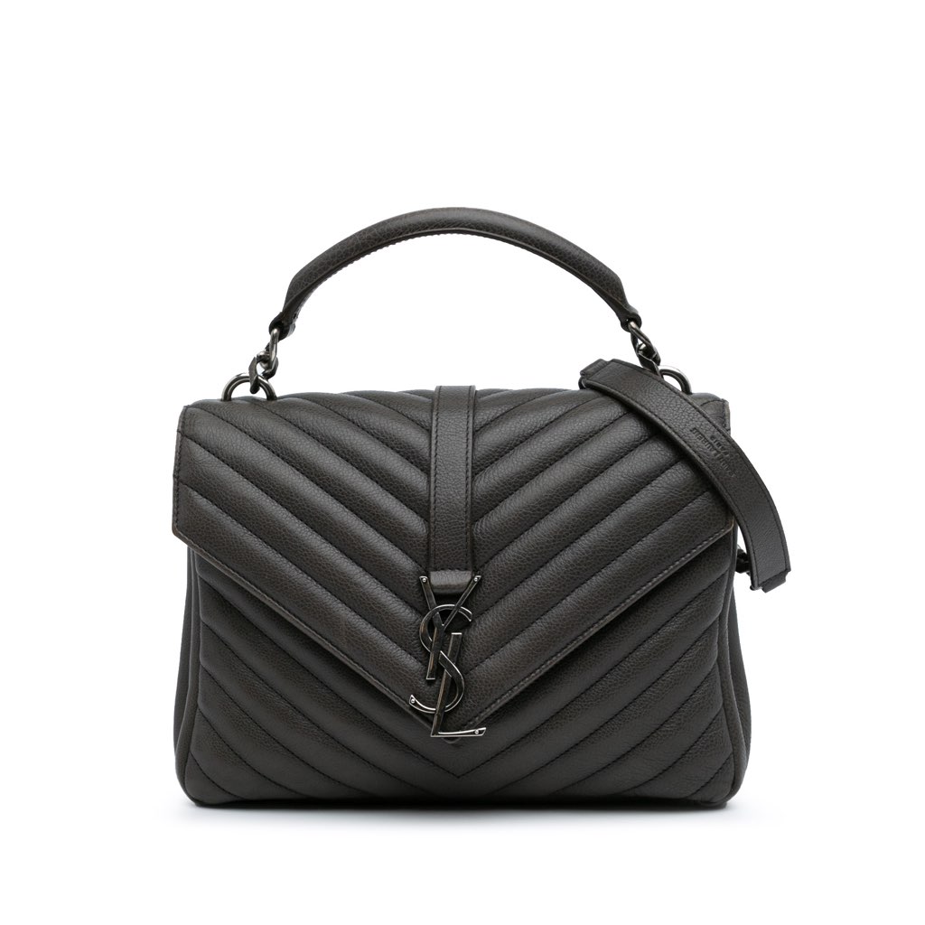 Saint Laurent Medium Quilted Chevron Sheepskin College Satchel