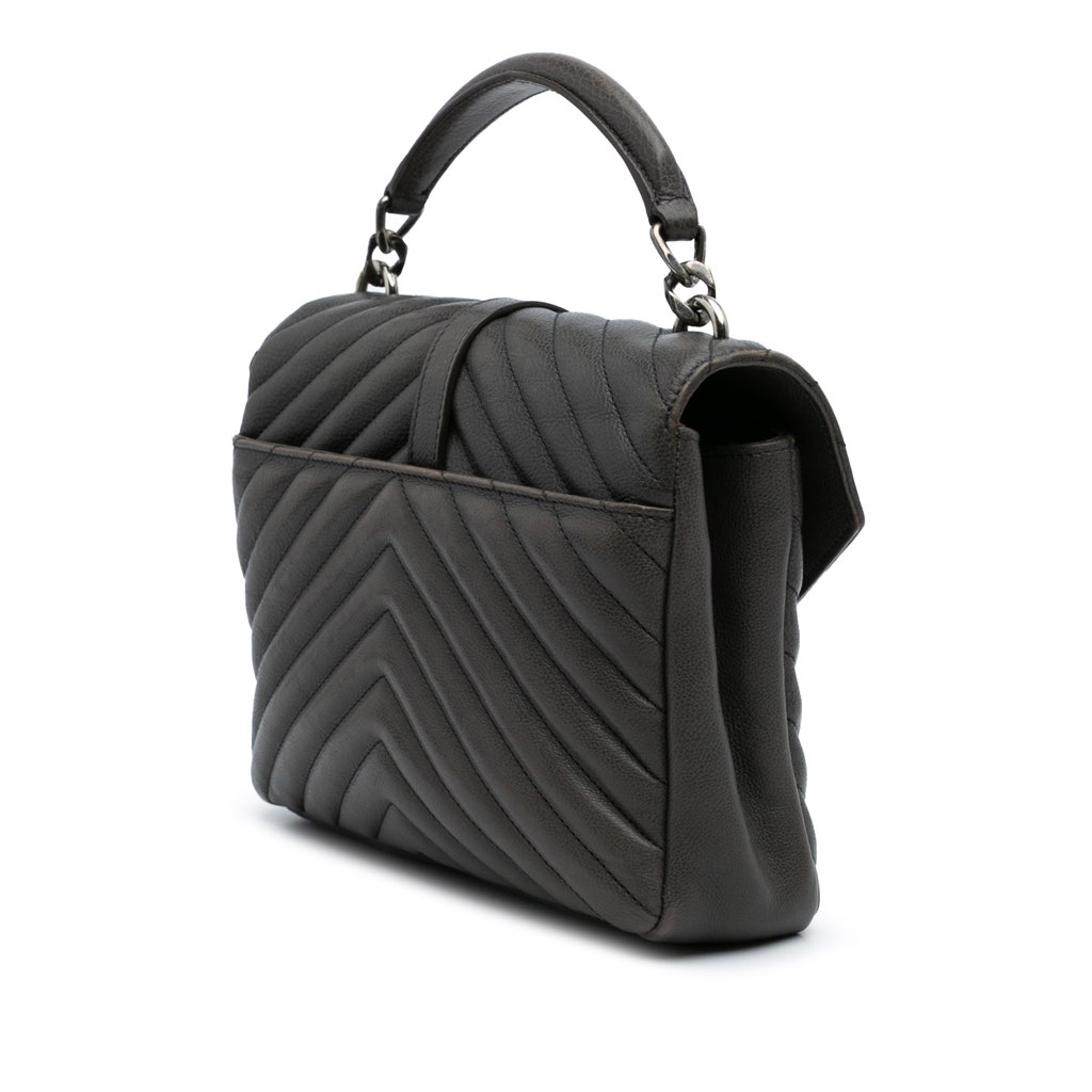 Saint Laurent Medium Quilted Chevron Sheepskin College Satchel - 2