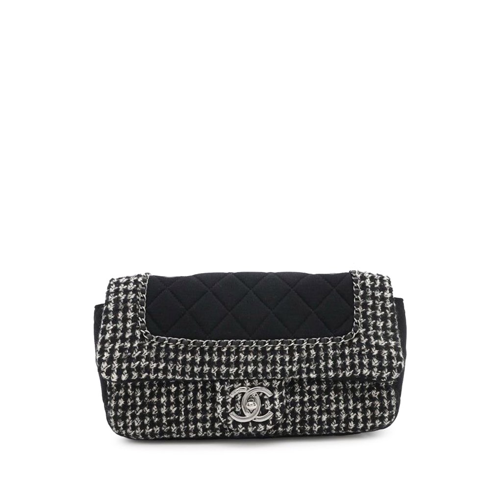 Chanel Medium Quilted Jersey and Tweed Chain Flap