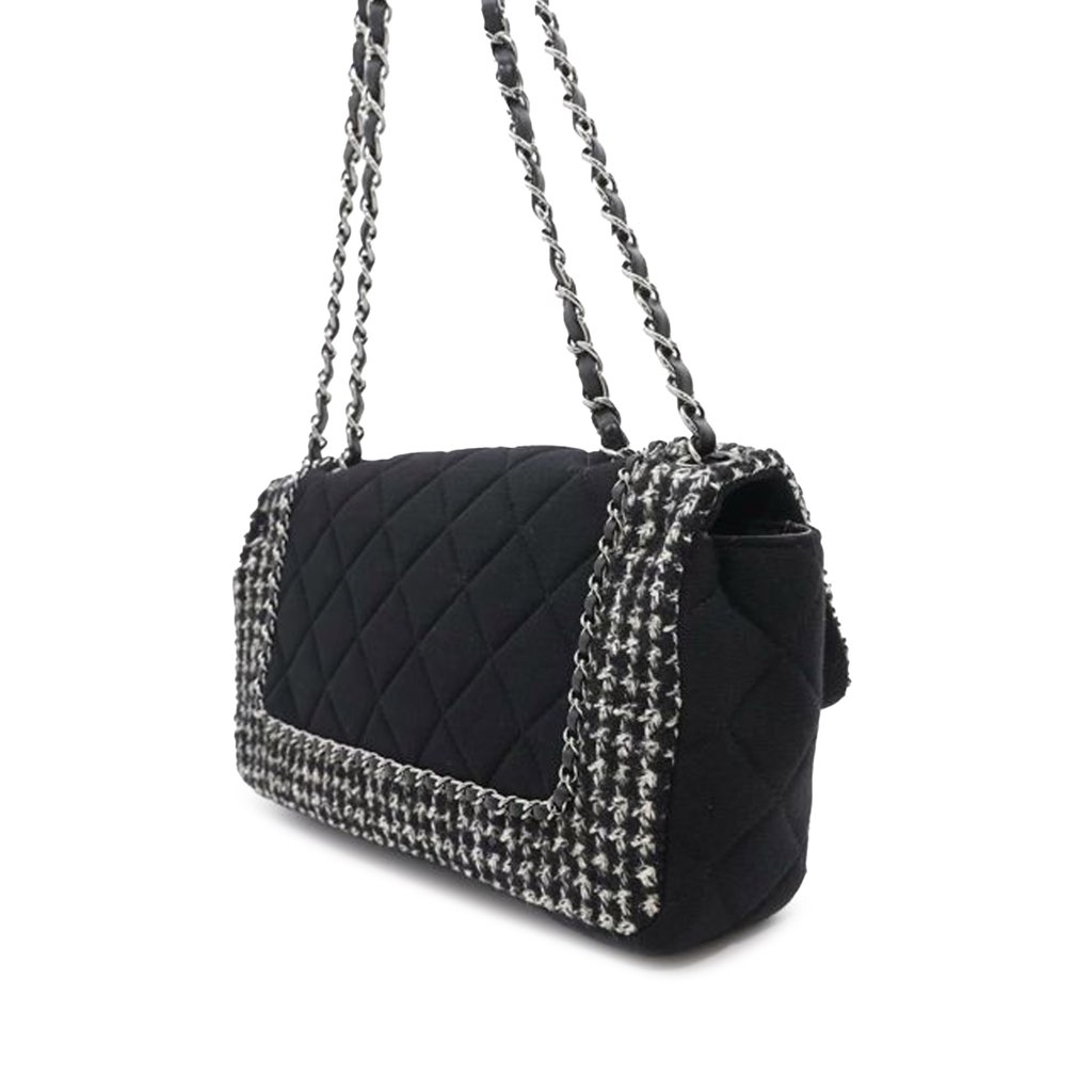 Chanel Medium Quilted Jersey and Tweed Chain Flap - Back view