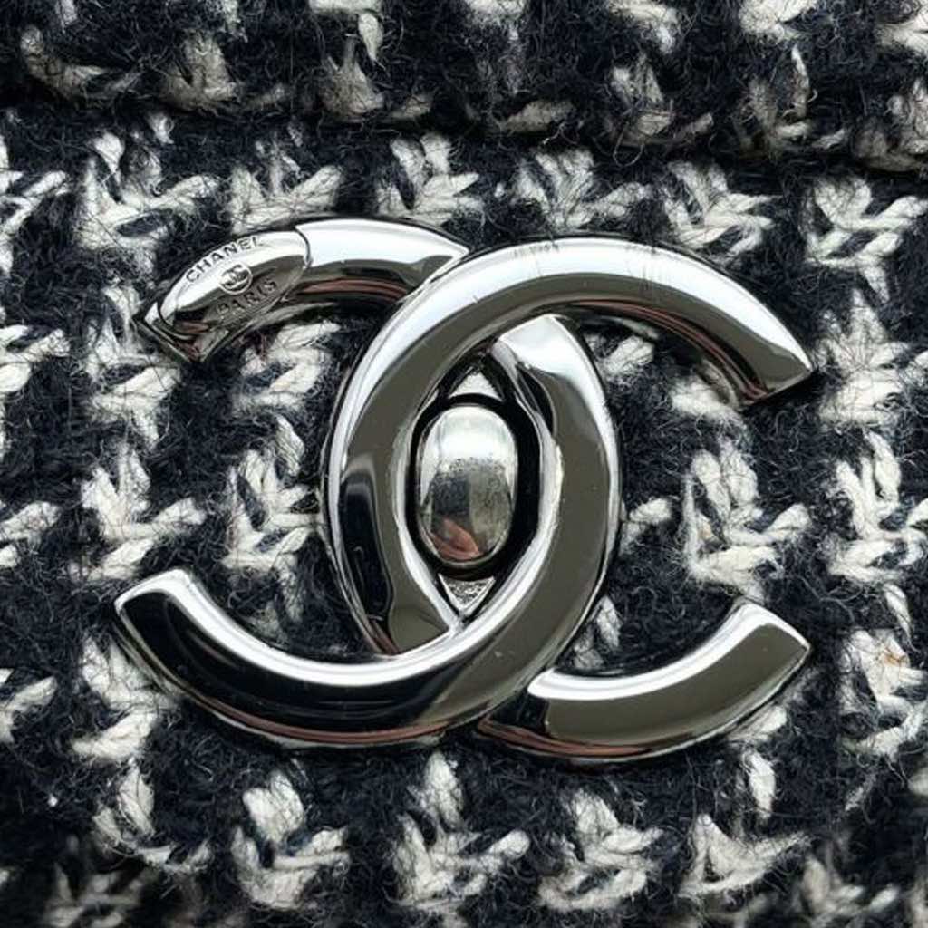 Chanel Medium Quilted Jersey and Tweed Chain Flap - Detail 2