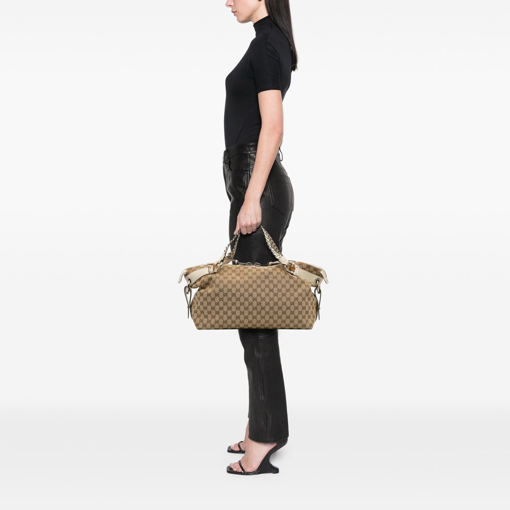 Gucci Medium GG Canvas Bamboo Bar Tote - Image 13