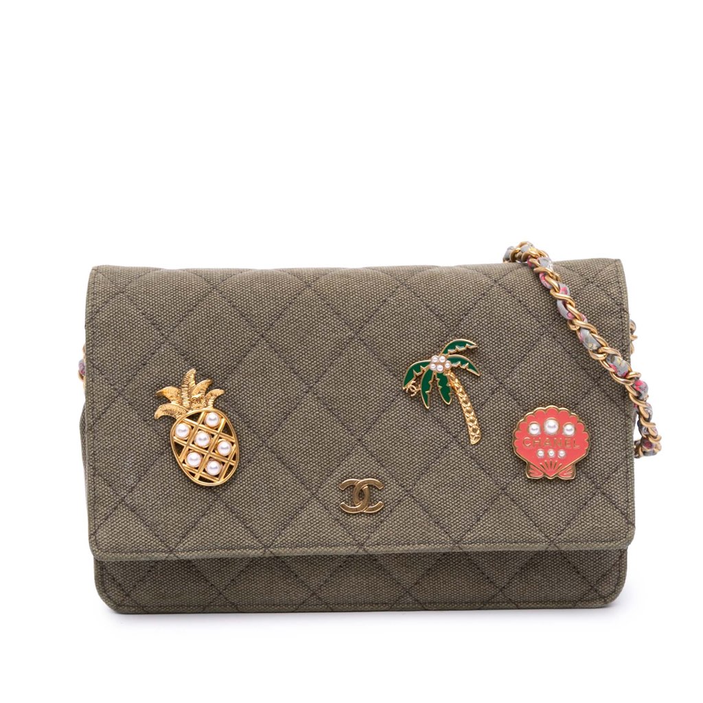 Chanel Quilted Canvas Coco Cuba Charms Wallet On Chain