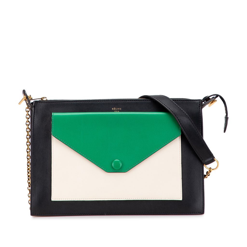 Celine Tricolor Leather Pocket Envelope Zip Crossbody