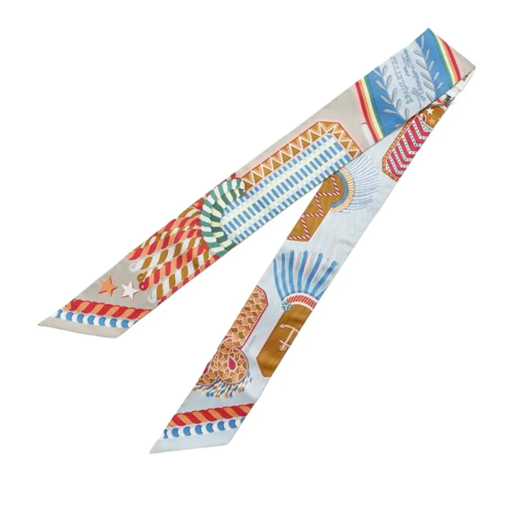 Hermès Epaulettes de Gala Silk Twilly Scarf Blue Silk Very good - Inside View