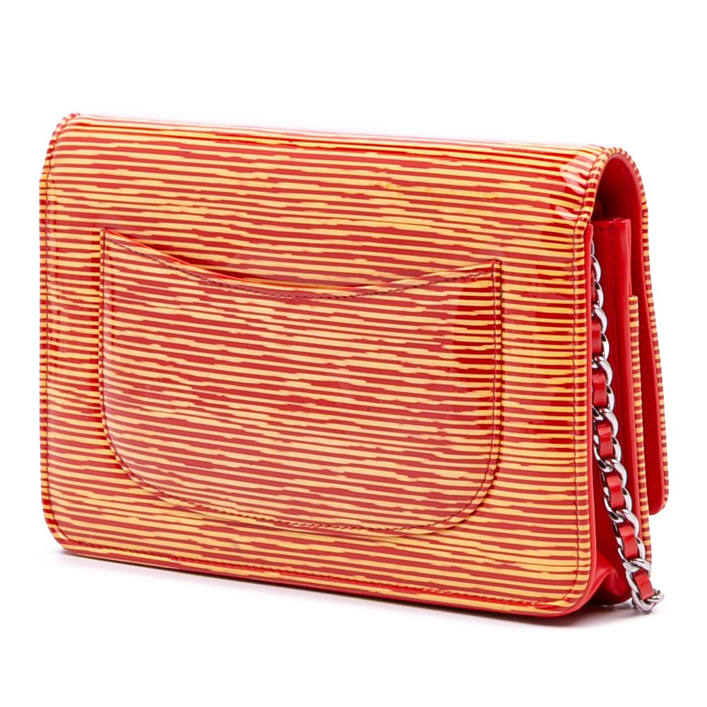 Chanel Patent Striped Wallet On Chain - Back view
