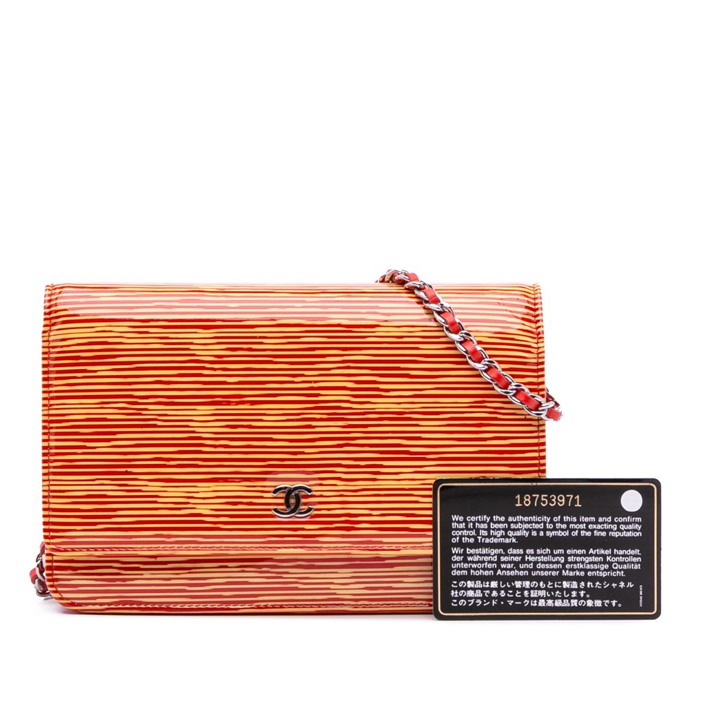 Chanel Patent Striped Wallet On Chain - Image 16