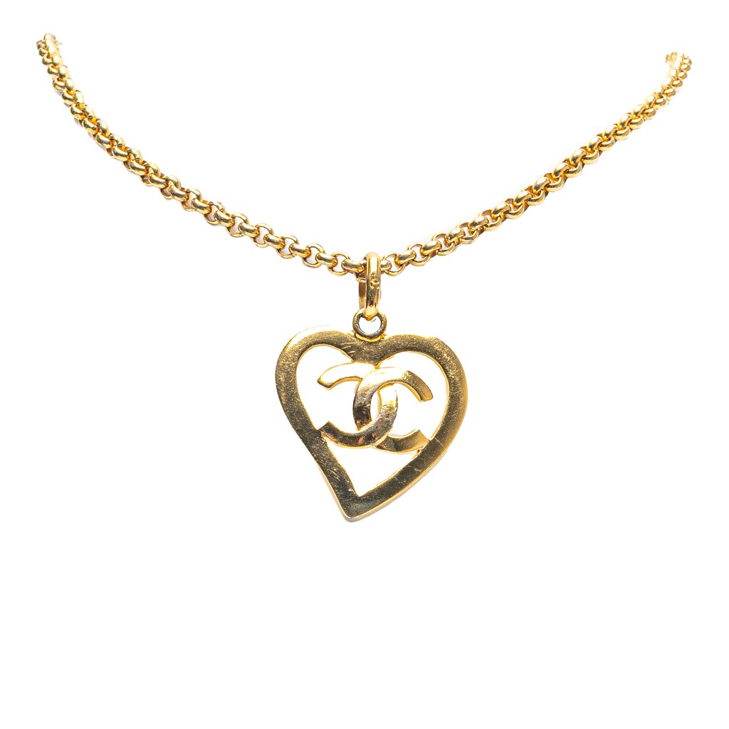 Chanel Gold Plated CC Heart Pendant Necklace
