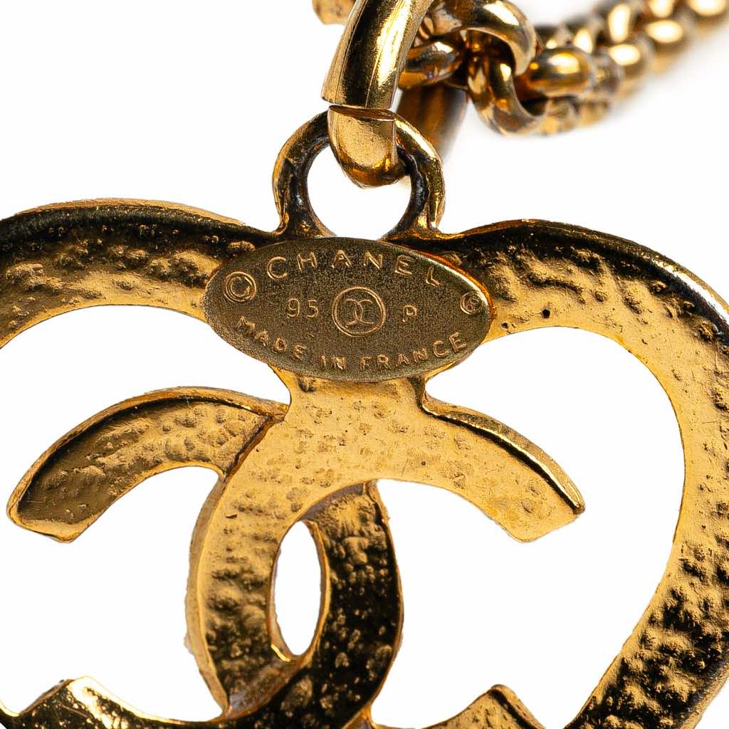 Chanel Gold Plated CC Heart Pendant Necklace - Back view