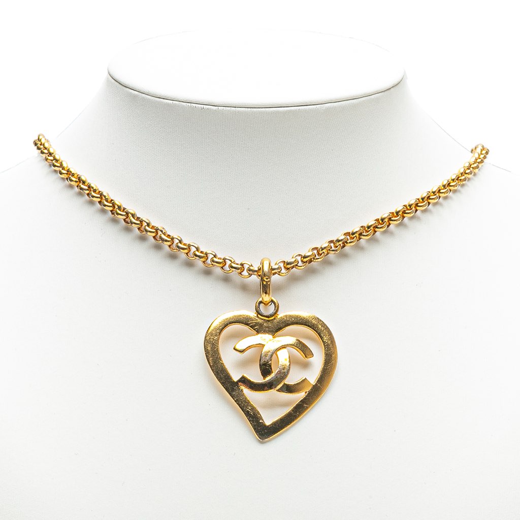 Chanel Gold Plated CC Heart Pendant Necklace - 4