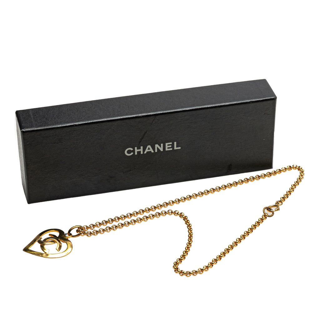 Chanel Gold Plated CC Heart Pendant Necklace - Side view